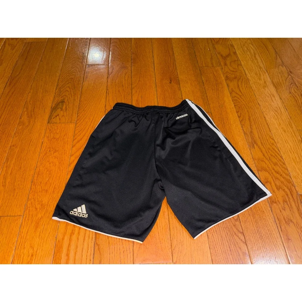 Adidas Boys ClimaCool Athletic Soccer Shorts Black White‎ Stripes Size Medium M